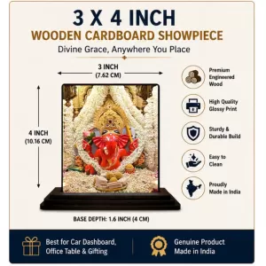 Car Dashboard Lord Ganesha Wooden Photo Stand  3x4 Inches, Compact & Stylish Spiritual Display For Car, Home & Office (Pack Of 1) (F49074)