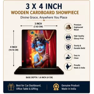 Car Dashboard Lord Shree Krishna Wooden Photo Stand 3x4 Inches, Compact & Stylish Spiritual Display For Car, Home & Office (Pack Of 1) (F49077) Car Dashboard Lord Shree Krishna Wooden Photo Stand 3x4 Inches, Compact & Stylish Spiritual Display For Car, Home & Office (Pack Of 1) (F49077)