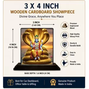 Car Dashboard Lord Lord Vishnu Wooden Photo Stand  3x4 Inches, Compact & Stylish Spiritual Display For Car, Home & Office (Pack Of 1) (F49079)