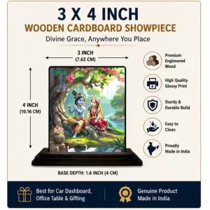 Car Dashboard Shree Krishna And Shree Radha Wooden Photo Stand 3x4 Inches, Compact & Stylish Spiritual Display For Car, Home & Office (Pack Of 1) (F49089) Car Dashboard Shree Krishna And Shree Radha Wooden Photo Stand 3x4 Inches, Compact & Stylish Spiritual Display For Car, Home & Office (Pack Of 1) (F49089)