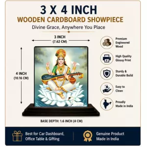Car Dashboard Goddess Saraswati Wooden Photo Stand 3x4 Inches, Compact & Stylish Spiritual Display For Car, Home & Office (Pack Of 1) (F49093) Car Dashboard Goddess Saraswati Wooden Photo Stand 3x4 Inches, Compact & Stylish Spiritual Display For Car, Home & Office (Pack Of 1) (F49093)