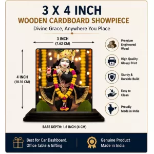 Car Dashboard Lord Shree Krishna Wooden Photo Stand 3x4 Inches, Compact & Stylish Spiritual Display For Car, Home & Office (Pack Of 1) (F49099) Car Dashboard Lord Shree Krishna Wooden Photo Stand 3x4 Inches, Compact & Stylish Spiritual Display For Car, Home & Office (Pack Of 1) (F49099)