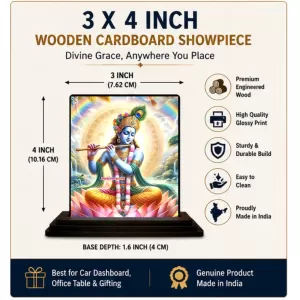 Car Dashboard Shree Krishna Wooden Photo Stand  3x4 Inches, Compact & Stylish Spiritual Display For Car, Home & Office (Pack Of 1) (F49102)