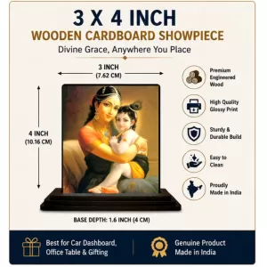 Car Dashboard Yashoda And Shree Krishna Wooden Photo Stand  3x4 Inches, Compact & Stylish Spiritual Display For Car, Home & Office (Pack Of 1) (F49110)