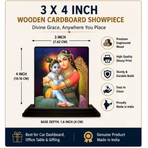 Car Dashboard Yashoda And Shree Krishna Wooden Photo Stand  3x4 Inches, Compact & Stylish Spiritual Display For Car, Home & Office (Pack Of 1) (F49111)