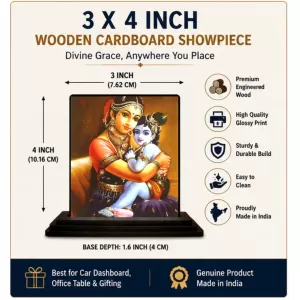 Car Dashboard Yashoda And Shree Krishna Wooden Photo Stand  3x4 Inches, Compact & Stylish Spiritual Display For Car, Home & Office (Pack Of 1) (F49112)