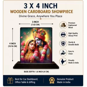 Car Dashboard Krishna And Radha Wooden Photo Stand 3x4 Inches, Compact & Stylish Spiritual Display For Car, Home & Office (Pack Of 1) (F49119) Car Dashboard Krishna And Radha Wooden Photo Stand 3x4 Inches, Compact & Stylish Spiritual Display For Car, Home & Office (Pack Of 1) (F49119)