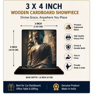 Car Dashboard Buddha Wooden Photo Stand 3x4 Inches, Compact & Stylish Spiritual Display For Car, Home & Office (Pack Of 1) (F49126) Car Dashboard Buddha Wooden Photo Stand 3x4 Inches, Compact & Stylish Spiritual Display For Car, Home & Office (Pack Of 1) (F49126)
