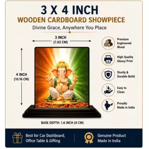 Car Dashboard Lord Ganesha Wooden Photo Stand  3x4 Inches, Compact & Stylish Spiritual Display For Car, Home & Office (Pack Of 1) (F49128)