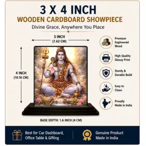 Car Dashboard Lord Shiva Wooden Photo Stand 3x4 Inches, Compact & Stylish Spiritual Display For Car, Home & Office (Pack Of 1) (F49131) Car Dashboard Lord Shiva Wooden Photo Stand 3x4 Inches, Compact & Stylish Spiritual Display For Car, Home & Office (Pack Of 1) (F49131)