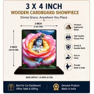 Car Dashboard Shree Krishna Wooden Photo Stand 3x4 Inches, Compact & Stylish Spiritual Display For Car, Home & Office (Pack Of 1) (F49145) Car Dashboard Shree Krishna Wooden Photo Stand 3x4 Inches, Compact & Stylish Spiritual Display For Car, Home & Office (Pack Of 1) (F49145)