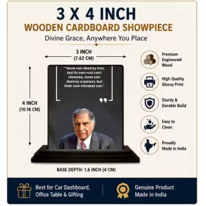 Car Dashboard Shree Ratan Tata Wooden Photo Stand 3x4 Inches, Compact & Stylish Spiritual Display For Car, Home & Office (Pack Of 1) (F49151) Car Dashboard Shree Ratan Tata Wooden Photo Stand 3x4 Inches, Compact & Stylish Spiritual Display For Car, Home & Office (Pack Of 1) (F49151)