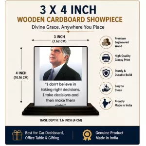 Car Dashboard Shree Ratan Tata Wooden Photo Stand 3x4 Inches, Compact & Stylish Spiritual Display For Car, Home & Office (Pack Of 1) (F49152) Car Dashboard Shree Ratan Tata Wooden Photo Stand 3x4 Inches, Compact & Stylish Spiritual Display For Car, Home & Office (Pack Of 1) (F49152)
