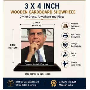 Car Dashboard Shree Ratan Tata Wooden Photo Stand 3x4 Inches, Compact & Stylish Spiritual Display For Car, Home & Office (Pack Of 1) (F49155) Car Dashboard Shree Ratan Tata Wooden Photo Stand 3x4 Inches, Compact & Stylish Spiritual Display For Car, Home & Office (Pack Of 1) (F49155)