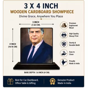 Car Dashboard Sri Ratan Tata Wooden Photo Stand 3x4 Inches, Compact & Stylish Spiritual Display For Car, Home & Office (Pack Of 1) (F49156) Car Dashboard Sri Ratan Tata Wooden Photo Stand 3x4 Inches, Compact & Stylish Spiritual Display For Car, Home & Office (Pack Of 1) (F49156)