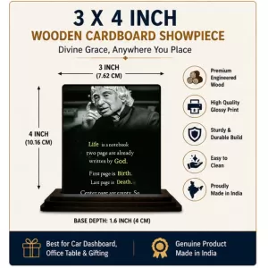 Car Dashboard Abdul Kalam Wooden Photo Stand 3x4 Inches, Compact & Stylish Spiritual Display For Car, Home & Office (Pack Of 1) (F49201) Car Dashboard Abdul Kalam Wooden Photo Stand 3x4 Inches, Compact & Stylish Spiritual Display For Car, Home & Office (Pack Of 1) (F49201)