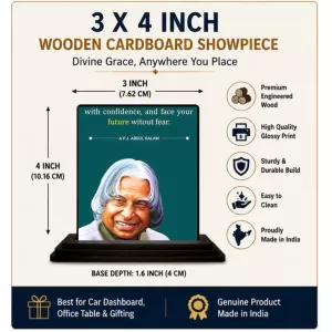 Car Dashboard A.P.J. Abdul Kalam Wooden Photo Stand 3x4 Inches, Compact & Stylish Spiritual Display For Car, Home & Office (Pack Of 1) (F49202) Car Dashboard A.P.J. Abdul Kalam Wooden Photo Stand 3x4 Inches, Compact & Stylish Spiritual Display For Car, Home & Office (Pack Of 1) (F49202)