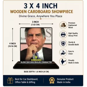 Car Dashboard Shree Ratan Tata Wooden Photo Stand 3x4 Inches, Compact & Stylish Spiritual Display For Car, Home & Office (Pack Of 1) (F49213) Car Dashboard Shree Ratan Tata Wooden Photo Stand 3x4 Inches, Compact & Stylish Spiritual Display For Car, Home & Office (Pack Of 1) (F49213)