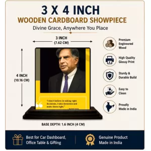 Car Dashboard Shree Ratan Tata Wooden Photo Stand 3x4 Inches, Compact & Stylish Spiritual Display For Car, Home & Office (Pack Of 1) (F49215) Car Dashboard Shree Ratan Tata Wooden Photo Stand 3x4 Inches, Compact & Stylish Spiritual Display For Car, Home & Office (Pack Of 1) (F49215)