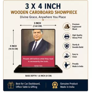 Car Dashboard Shree Ratan Tata Wooden Photo Stand 3x4 Inches, Compact & Stylish Spiritual Display For Car, Home & Office (Pack Of 1) (F49216) Car Dashboard Shree Ratan Tata Wooden Photo Stand 3x4 Inches, Compact & Stylish Spiritual Display For Car, Home & Office (Pack Of 1) (F49216)