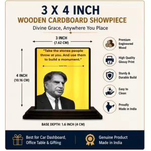 Car Dashboard Shree Ratan Tata Wooden Photo Stand 3x4 Inches, Compact & Stylish Spiritual Display For Car, Home & Office (Pack Of 1) (F49250) Car Dashboard Shree Ratan Tata Wooden Photo Stand 3x4 Inches, Compact & Stylish Spiritual Display For Car, Home & Office (Pack Of 1) (F49250)