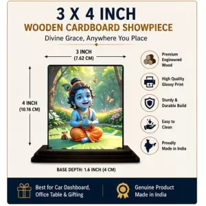 Car Dashboard Lord Krishna Wooden Photo Stand 3x4 Inches, Compact & Stylish Spiritual Display For Car, Home & Office (Pack Of 1) (F49261) Car Dashboard Lord Krishna Wooden Photo Stand 3x4 Inches, Compact & Stylish Spiritual Display For Car, Home & Office (Pack Of 1) (F49261)