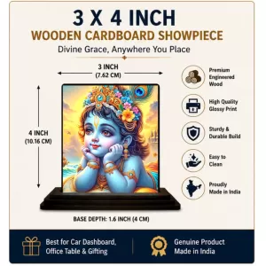 Car Dashboard Shree Krishna Wooden Photo Stand 3x4 Inches, Compact & Stylish Spiritual Display For Car, Home & Office (Pack Of 1) (F49262) Car Dashboard Shree Krishna Wooden Photo Stand 3x4 Inches, Compact & Stylish Spiritual Display For Car, Home & Office (Pack Of 1) (F49262)