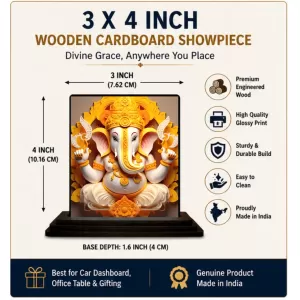 Car Dashboard Lord Ganesha Wooden Photo Stand 3x4 Inches, Compact & Stylish Spiritual Display For Car, Home & Office (Pack Of 1) (F49265) Car Dashboard Lord Ganesha Wooden Photo Stand 3x4 Inches, Compact & Stylish Spiritual Display For Car, Home & Office (Pack Of 1) (F49265)