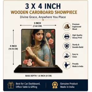 Car Dashboard Shree Radha Wooden Photo Stand 3x4 Inches, Compact & Stylish Spiritual Display For Car, Home & Office (Pack Of 1) (F49271) Car Dashboard Shree Radha Wooden Photo Stand 3x4 Inches, Compact & Stylish Spiritual Display For Car, Home & Office (Pack Of 1) (F49271)