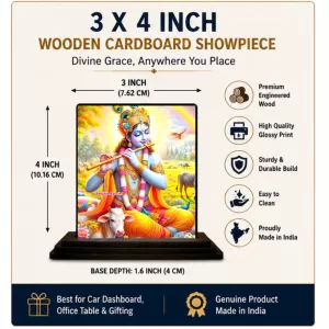 Car Dashboard Shree Krishna Wooden Photo Stand  3x4 Inches, Compact & Stylish Spiritual Display For Car, Home & Office (Pack Of 1) (F49274)