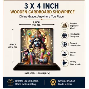 Car Dashboard Shree Krishna Wooden Photo Stand 3x4 Inches, Compact & Stylish Spiritual Display For Car, Home & Office (Pack Of 1) (F49277) Car Dashboard Shree Krishna Wooden Photo Stand 3x4 Inches, Compact & Stylish Spiritual Display For Car, Home & Office (Pack Of 1) (F49277)