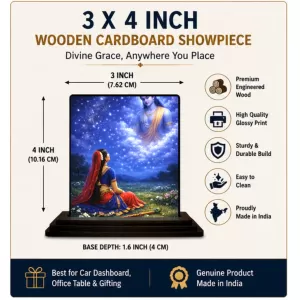 Car Dashboard Shree Krishna Wooden Photo Stand  3x4 Inches, Compact & Stylish Spiritual Display For Car, Home & Office (Pack Of 1) (F49278)