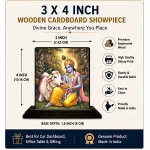 Car Dashboard Shree Krishna Wooden Photo Stand 3x4 Inches, Compact & Stylish Spiritual Display For Car, Home & Office (Pack Of 1) (F49285) Car Dashboard Shree Krishna Wooden Photo Stand 3x4 Inches, Compact & Stylish Spiritual Display For Car, Home & Office (Pack Of 1) (F49285)