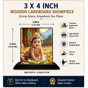 Car Dashboard Lord Krishna Wooden Photo Stand 3x4 Inches, Compact & Stylish Spiritual Display For Car, Home & Office (Pack Of 1) (F49292) Car Dashboard Lord Krishna Wooden Photo Stand 3x4 Inches, Compact & Stylish Spiritual Display For Car, Home & Office (Pack Of 1) (F49292)