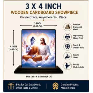 Car Dashboard Gautama Buddha And Jesus Christ Wooden Photo Stand  3x4 Inches, Compact & Stylish Spiritual Display For Car, Home & Office (Pack Of 1) (F49294)