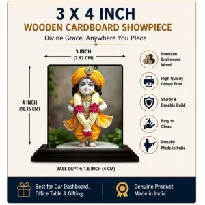 Car Dashboard Shree Krishna Wooden Photo Stand 3x4 Inches, Compact & Stylish Spiritual Display For Car, Home & Office (Pack Of 1) (F49298) Car Dashboard Shree Krishna Wooden Photo Stand 3x4 Inches, Compact & Stylish Spiritual Display For Car, Home & Office (Pack Of 1) (F49298)