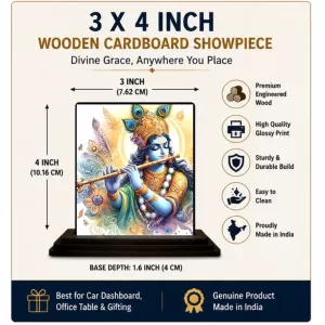 Car Dashboard Shree Krishna Wooden Photo Stand 3x4 Inches, Compact & Stylish Spiritual Display For Car, Home & Office (Pack Of 1) (F49301) Car Dashboard Shree Krishna Wooden Photo Stand 3x4 Inches, Compact & Stylish Spiritual Display For Car, Home & Office (Pack Of 1) (F49301)