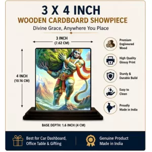 Car Dashboard Hanuman Wooden Photo Stand  3x4 Inches, Compact & Stylish Spiritual Display For Car, Home & Office (Pack Of 1) (F49302)