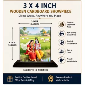 Car Dashboard Radha And Shree Krishna Wooden Photo Stand 3x4 Inches, Compact & Stylish Spiritual Display For Car, Home & Office (Pack Of 1) (F49308) Car Dashboard Radha And Shree Krishna Wooden Photo Stand 3x4 Inches, Compact & Stylish Spiritual Display For Car, Home & Office (Pack Of 1) (F49308)