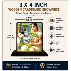 Car Dashboard Yashoda Wooden Photo Stand  3x4 Inches, Compact & Stylish Spiritual Display For Car, Home & Office (Pack Of 1) (F49312)