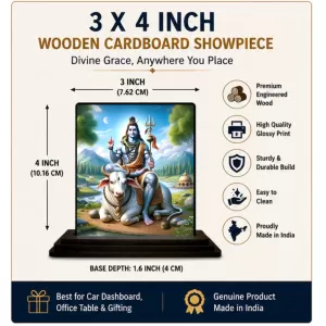 Car Dashboard Lord Shiva Wooden Photo Stand 3x4 Inches, Compact & Stylish Spiritual Display For Car, Home & Office (Pack Of 1) (F49326) Car Dashboard Lord Shiva Wooden Photo Stand 3x4 Inches, Compact & Stylish Spiritual Display For Car, Home & Office (Pack Of 1) (F49326)