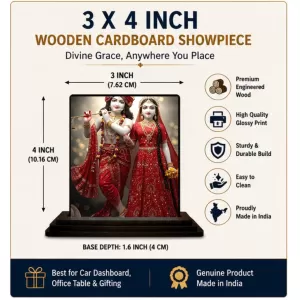 Car Dashboard Radha Krishna Wooden Photo Stand 3x4 Inches, Compact & Stylish Spiritual Display For Car, Home & Office (Pack Of 1) (F49327) Car Dashboard Radha Krishna Wooden Photo Stand 3x4 Inches, Compact & Stylish Spiritual Display For Car, Home & Office (Pack Of 1) (F49327)