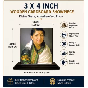 Car Dashboard Lata Mangeshkar Wooden Photo Stand 3x4 Inches, Compact & Stylish Spiritual Display For Car, Home & Office (Pack Of 1) (F49337) Car Dashboard Lata Mangeshkar Wooden Photo Stand 3x4 Inches, Compact & Stylish Spiritual Display For Car, Home & Office (Pack Of 1) (F49337)