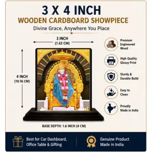 Car Dashboard Sai Baba Wooden Photo Stand 3x4 Inches, Compact & Stylish Spiritual Display For Car, Home & Office (Pack Of 1) (F49343) Car Dashboard Sai Baba Wooden Photo Stand 3x4 Inches, Compact & Stylish Spiritual Display For Car, Home & Office (Pack Of 1) (F49343)