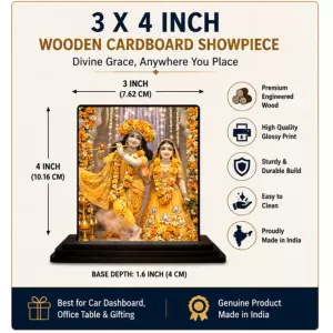 Car Dashboard Shree Krishna And Shree Radha Wooden Photo Stand 3x4 Inches, Compact & Stylish Spiritual Display For Car, Home & Office (Pack Of 1) (F49346) Car Dashboard Shree Krishna And Shree Radha Wooden Photo Stand 3x4 Inches, Compact & Stylish Spiritual Display For Car, Home & Office (Pack Of 1) (F49346)