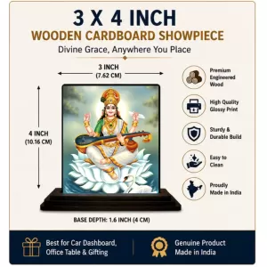 Car Dashboard Goddess Saraswati Wooden Photo Stand 3x4 Inches, Compact & Stylish Spiritual Display For Car, Home & Office (Pack Of 1) (F49350) Car Dashboard Goddess Saraswati Wooden Photo Stand 3x4 Inches, Compact & Stylish Spiritual Display For Car, Home & Office (Pack Of 1) (F49350)