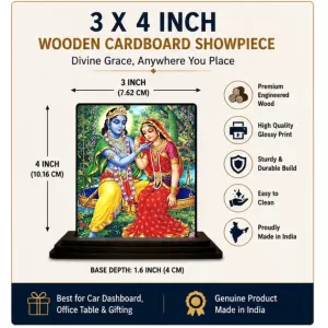 Car Dashboard Shree Krishna And Shree Radha Wooden Photo Stand 3x4 Inches, Compact & Stylish Spiritual Display For Car, Home & Office (Pack Of 1) (F49366) Car Dashboard Shree Krishna And Shree Radha Wooden Photo Stand 3x4 Inches, Compact & Stylish Spiritual Display For Car, Home & Office (Pack Of 1) (F49366)