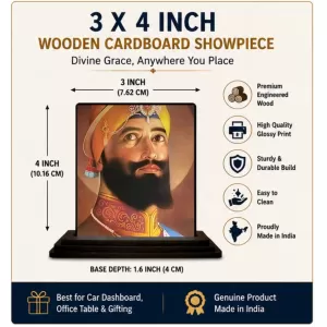Car Dashboard Guru Gobind Singh Wooden Photo Stand  3x4 Inches, Compact & Stylish Spiritual Display For Car, Home & Office (Pack Of 1) (F49372)