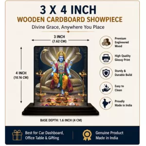 Car Dashboard Lord Vishnu Wooden Photo Stand 3x4 Inches, Compact & Stylish Spiritual Display For Car, Home & Office (Pack Of 1) (F49378) Car Dashboard Lord Vishnu Wooden Photo Stand 3x4 Inches, Compact & Stylish Spiritual Display For Car, Home & Office (Pack Of 1) (F49378)