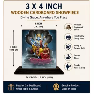 Car Dashboard Vishnu Wooden Photo Stand  3x4 Inches, Compact & Stylish Spiritual Display For Car, Home & Office (Pack Of 1) (F49379)